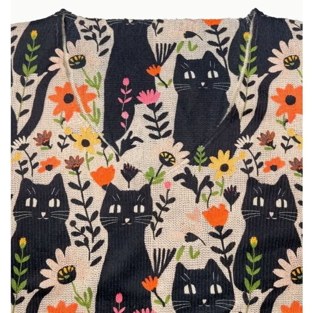 NWT Spooky Frolicking Black Cat Magic Lightweight Sweater Sizes M, L, XL - Picture 3 of 5